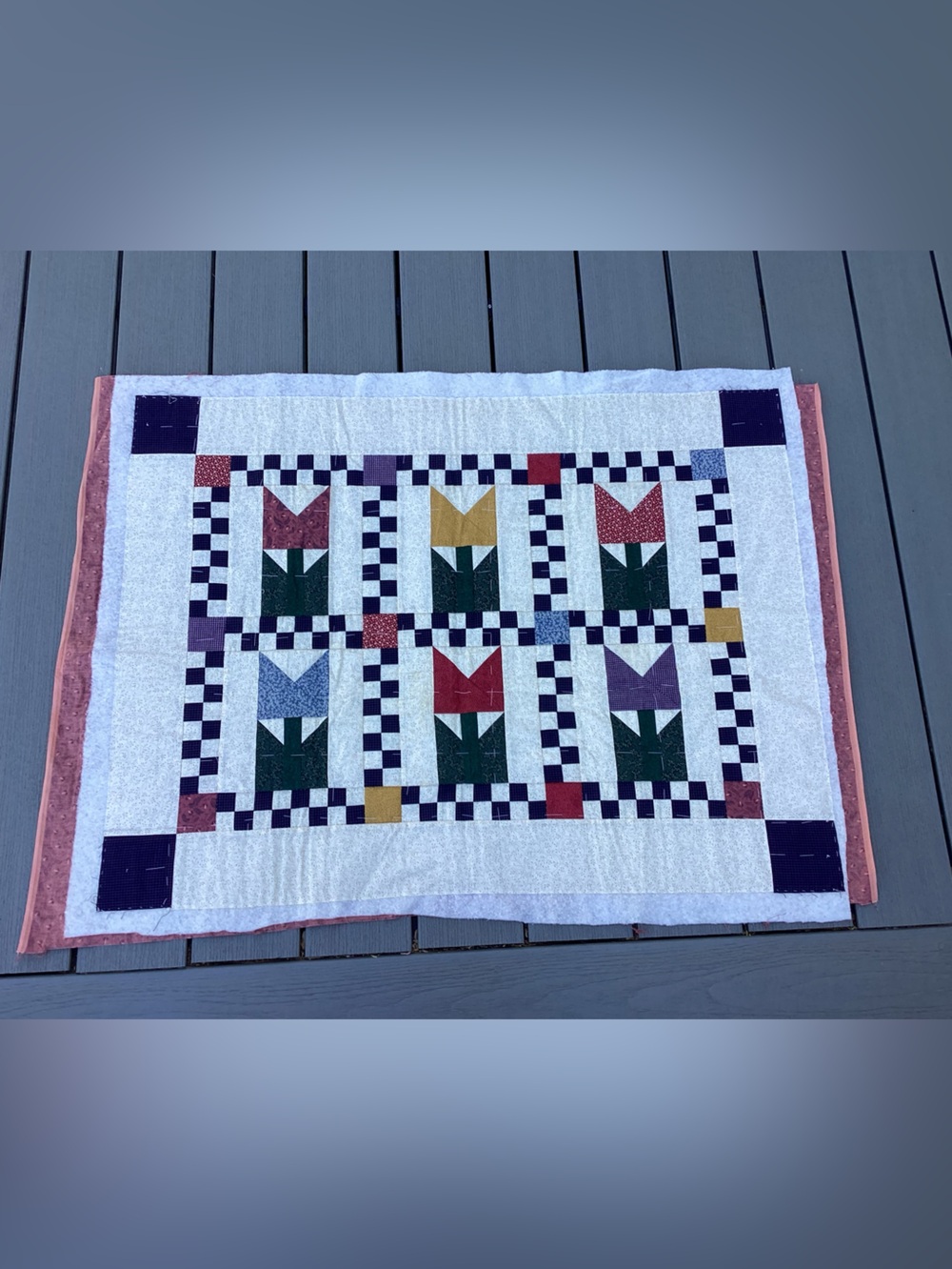 Handmade Patchwork Quilt Throw in Green, Red, Purple, Yellow, Blue